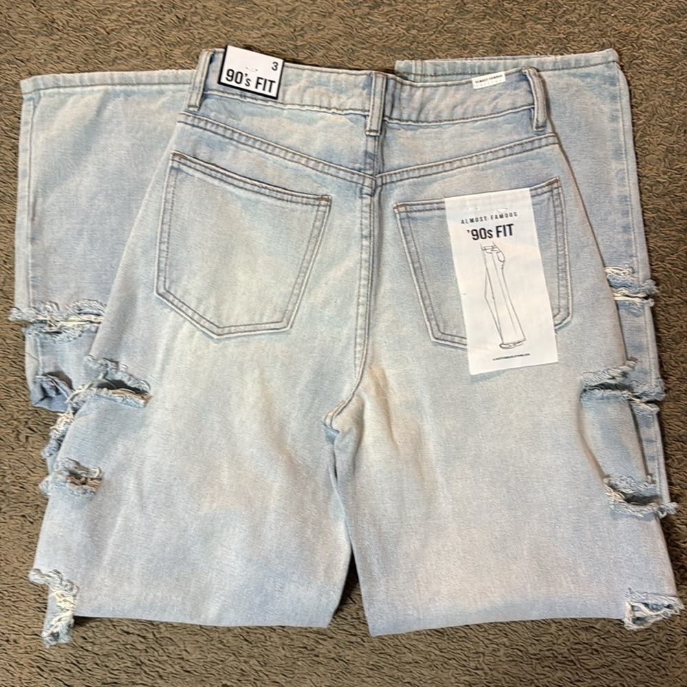 Almost Famous Blue Straight Leg Jeans with Distressed Details - Picture 7 of 13